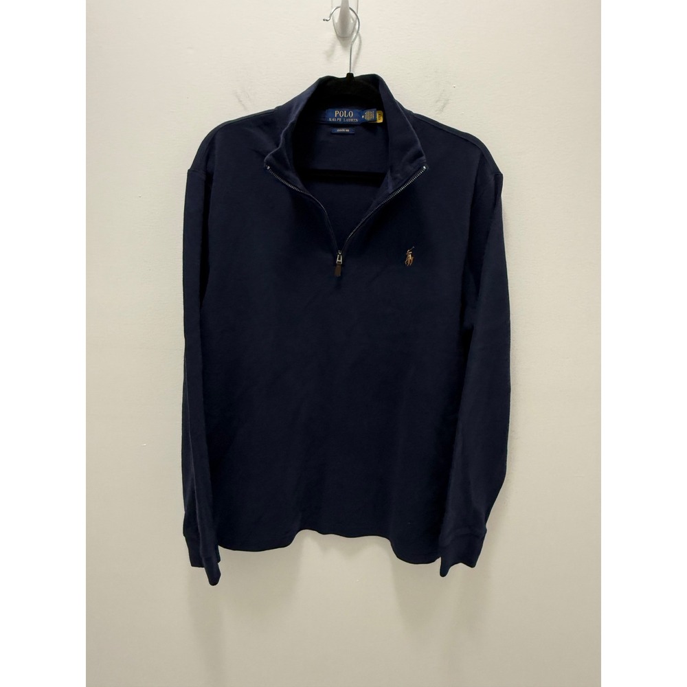 Polo Ralph Lauren Mens M Estate Rib Quarter Zip Pullover Navy Blue Cotton